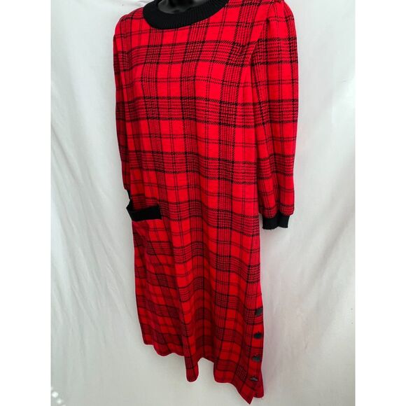 Vintage Leslie Fay Y2K Red Plaid Dress Size Petite 12 Academia Preppy Clueless - Picture 4 of 12